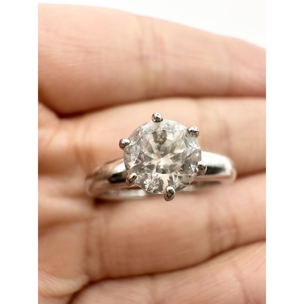 Platinum Over Sterling Silver Cubic Zirconia Solitaire Ring Size 5